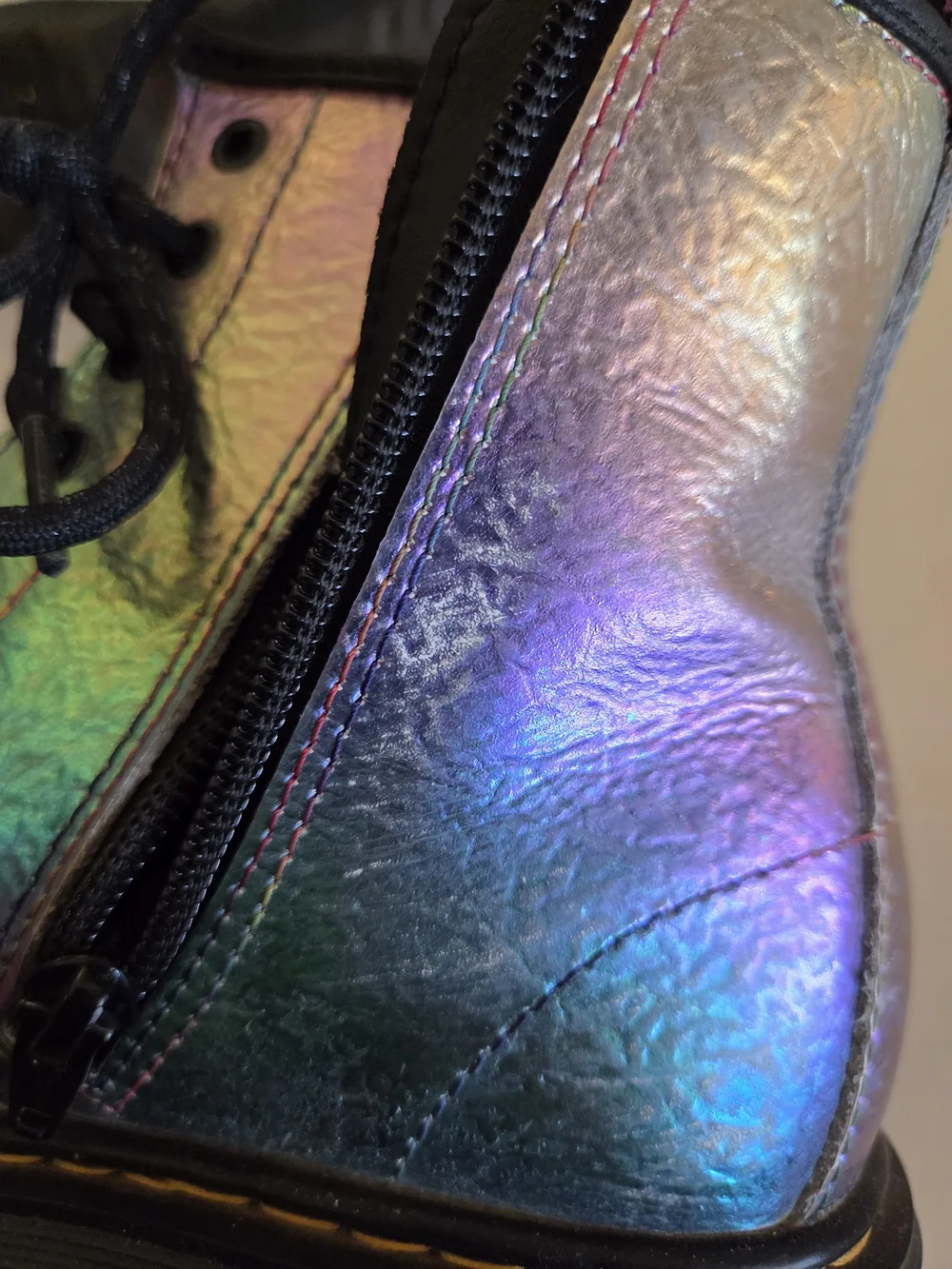 Kids Iridescent Rainbow Crinkle Dr Marten